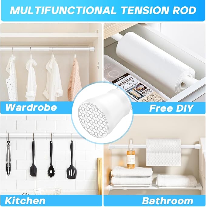 Tension Rod 16 to 26 Inch Adjustable Curtain Rod No Drilling White Tension Curtain Rod Spring Tension Curtain Rod for Bookshelf Diy Projects Kitchen Cupboard Bathroom Wardrobe 1PCS