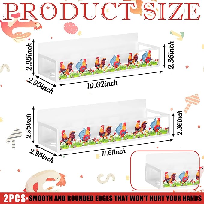 Beeveer 2 Pack Rooster Farm Magnetic Spice Rack Metal Fridge Shelf Storage Basket for Refrigerator Condiment Seasoning Bottles, Country Farmhouse Cottage Kitchen Home Decor Accessories