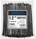 XINGO 12 Inch Black Zip Ties 4800 PCS, 75 LBS Ultra Strong Tensile Strength, UV Resistant Cable Ties, Self-locking Plastic Ties for Indoor and Outdoor Use