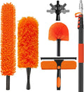 20FT High Reach Duster with Extension Pole 3-12FT, 4-in-1 Cleaning Kit with Universal Swivel Joint, High Ceiling Fan Cleaner Duster, Cobweb Duster, Microfiber Feather Duster and Window Squeegee