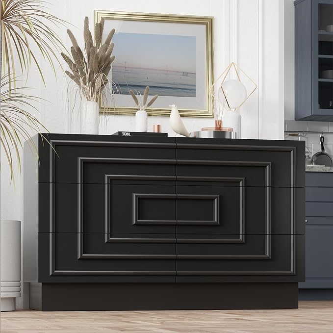 Aoikax Modern 6-Drawer Dresser, Sculptural Mid-Century Drawer of Chest with Geometric Square Pattern, Contemporary Accent Dresser for Bedroom, Living Room, Black