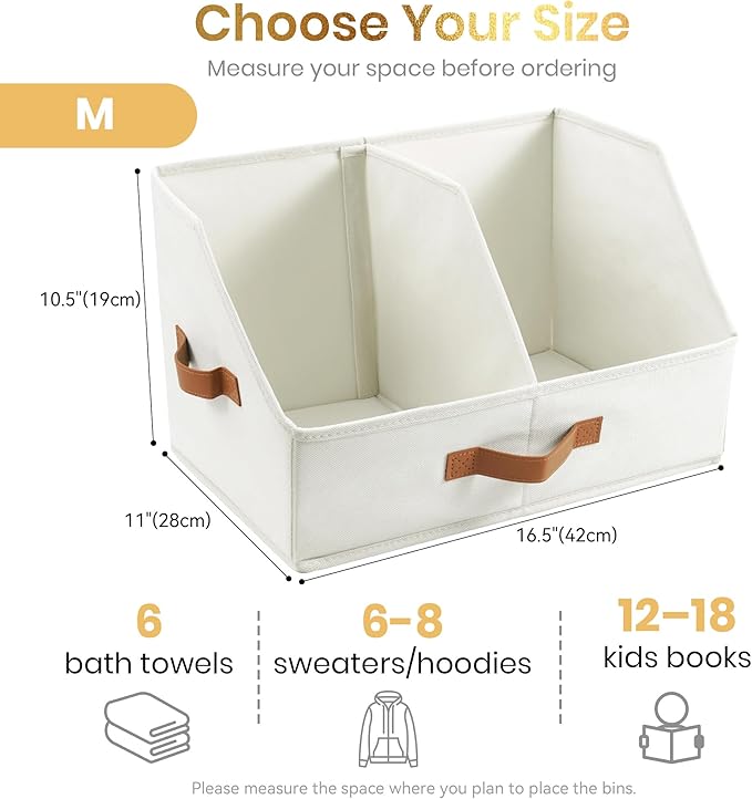 Closet Organizers And Storage - UPGRADED HEIGHT Trapezoid Storage Bin W/ Handles & Adjustable Dividers, Fabric Collapsible Storage Bins For Clothes Storage & Shelf Organizer (6pcs, Medium, Ivory)