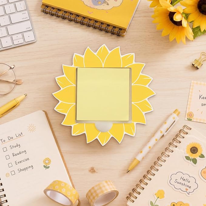 Sunflower Sticky Note Holder Large Wood Notepad Dispenser 3 x 3 Sticky Notes Organizer Cute Self Stick Memo Pad Holder for Desk Back to School Gift Sunflower Office Decor, No Pads Included
