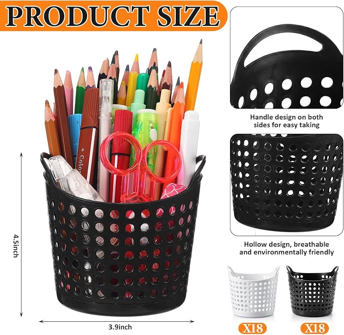 Weysat 36 Pcs Pencil Cup Bulk Plastic Pencil Basket Organizer Desk Basket for Pens Round Pens Holder for Classroom Back to School Office Home Crayon Stationery Organizer Supplies(Black and White)