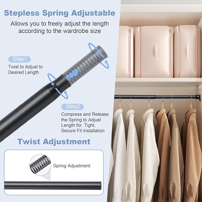 Closet Rods For Hanging Clothes,17-84 Inches Stepless Spring Adjustable Closet Rod With bracket U-shaped,1.3 Inches Heavy Duty Closet Hanging Rod For Wardrobe,Laundry room,Bathroom And Windows