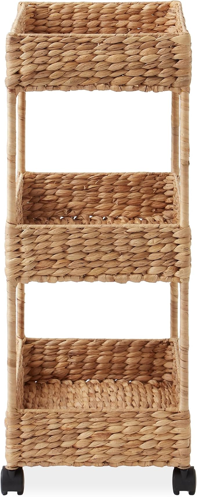 Casafield 3-Tier Rolling Storage Cart - Natural, Water Hyacinth Nursery Caddy, Utility Cart for Bathroom, Craft Room, Laundry Room Organization