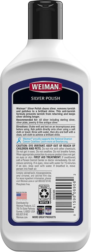 Weiman Silver Cream Cleaner 3-in-1, Anti-Tarnish Technology, Safely Clean, Polish, Shine & Restore, Removes & Prevent Tarnish, 8 Oz