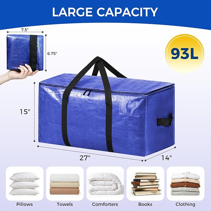 BAGAIL Heavy Duty Moving Bags with Strong Handle, Extra Large Moving Boxes, Storage Tote for Clothes, College Moving Supplies(Dark Blue, 12 Pack)