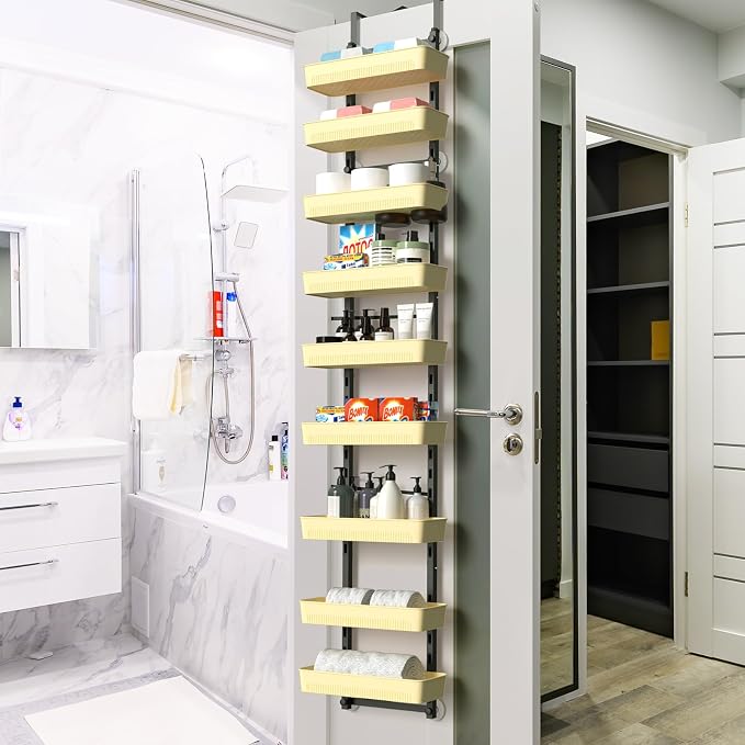 ETELI 9-Tier Over the Door Pantry Organizer with Adjustable Baskets, Metal Hanging Spice Rack, Multipurpose Over the Door Storage for Kitchen, Pantry, Bathroom and Home Organization, White