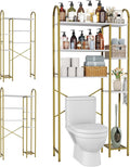 HOMEFORT Over The Toilet Storage with Side Rack, 6-Tier Over Toilet Storage Rack with Adjustable Shelf, Space Saver Bathroom Organizer for Laundry, Balcony, Kitchen,31.5" W x 9.4" D x 65" H, Gold