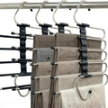 Pants Hangers Space Saving, 5 Tier Jeans Hanger for Closet, Black Multiple Heavy Duty Stainless Steel Pant Rack for Trousers, Legging with 20 Clips (4 Pack)