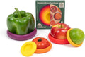 Food Huggers 5pc Reusable Silicone Food Savers | BPA Free | Plastic Free Food Storage | Dishwasher Safe | Fruit & Vegetable Storage for Onion, Tomato, Lemon, Banana & Cans | Round, Autumn Harvest