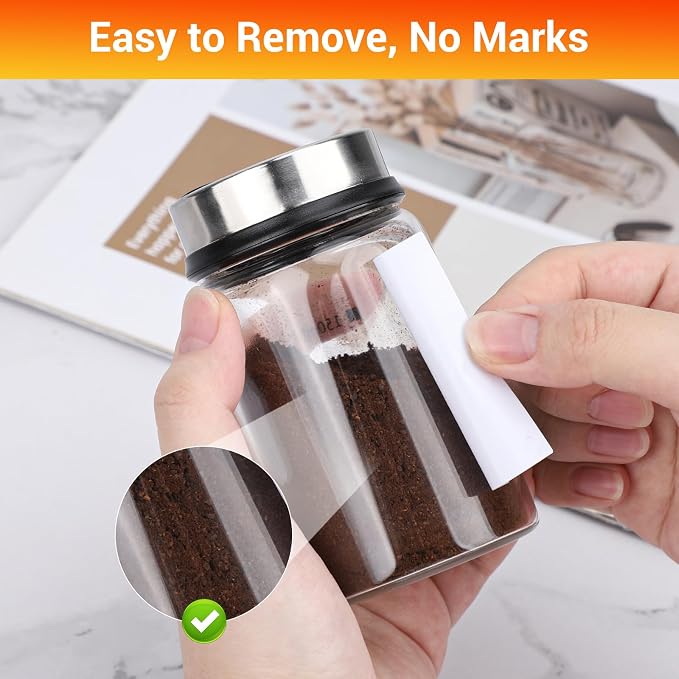 Segarty Spice Label Stickers, 316 Pcs Square White Preprinted Spice Label and Blank Chalkboard Stickers Set with 1 Chalk Marker, Waterproof Removable Condiment Label for Canister, Food Container