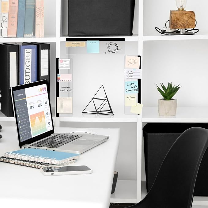 DOLLAR BOSS 3 Pcs 11" x 3.1" Transparent Acrylic Monitor Memo Board | Computer Screen Side Note Holder, Office Desk Accessories, Clear Message Board, For Sticky Notes Memos, Fits PC & Laptop