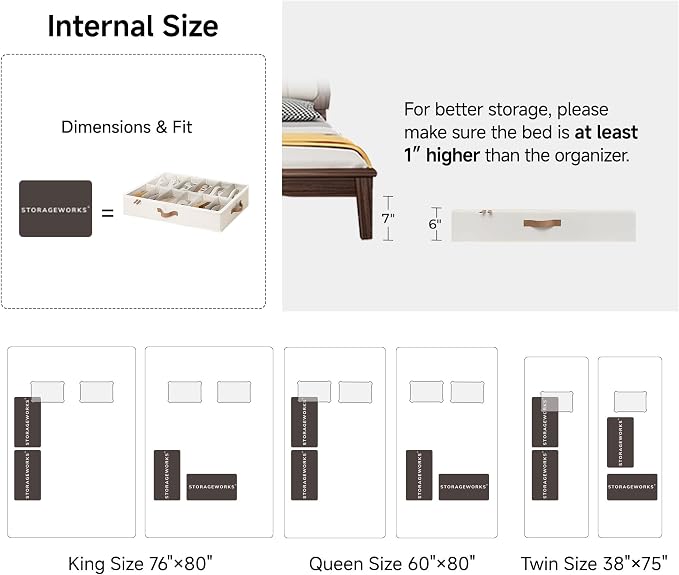 StorageWorks 2-Pack 24-Pair Under Bed Shoe Storage Organizer, Beige | Adjustable Dividers, Up to 12 Pairs Each, 5.25" Height, Fits 6-inch+ Clearance, Clear Top, Soft Handles, For Closet, Bedroom