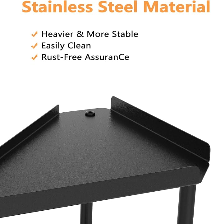 FLE Corner Bathroom Counter Organizer, Bathroom Organizer Countertop Black | 2 Tier Corner Shelf, Tabletop Mount,Waterproof solid shelf fits bathroom toiletries and kitchen condiment storage.