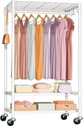 FUTASSI Rolling Clothes Rack, Clothing Racks for Hanging Clothes, White | P6 Heavy Duty Garment Rack with Wheels, 3 Tier Freestanding Portable Closet Rack with Shelves, 35.5 In Wide, Max Load 380 LBS