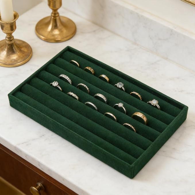 Velvet Jewelry Organizer Trays Dark Green Stackable Jewelry Storage Display Tray, 8 Rolls