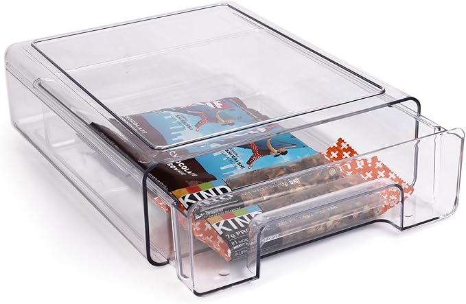 Smart Design Pull-Out Stackable Storage Bin - 9.8" D x 8.25" W x 3" H- Clear