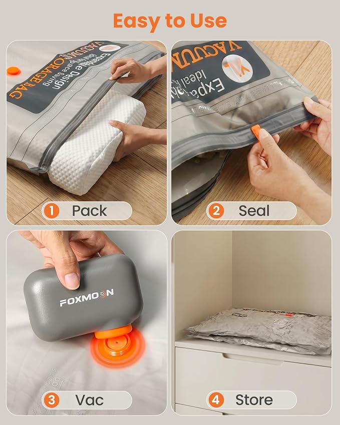 15 Pack XXL Vacuum Storage Bags with Rechargeable Cordless Pump, Vacuum Seal Bags for Clothing, Bedding, Blankets, Pillows and Comforters, Space Saver Compression Bags for Luggage Packing and Moving
