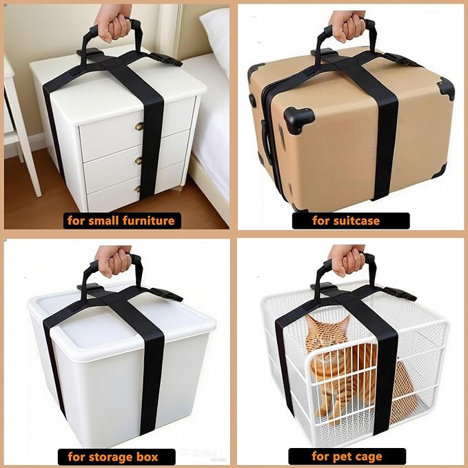 Big Box Carrying Strap with Handle, Adjustable Handheld Belt for Safely Moving and Lifting Heavy Boxes, Cross Style, Furniture Carrying Straps for Moving, Shipping, Luggage, Pet Carrier, Delivery Guy