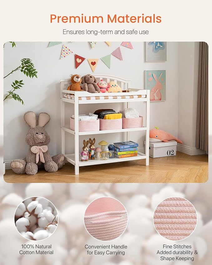 Small Woven Basket, 13.5 x 9.5 x 5 Inches, Storage Basket for Organizing, Cute Small Rope Shelf Closet Cube Storage Bins Baskets for Shelves, Dog Toy Gift Baskets Empty, 3 Pack Light Pink