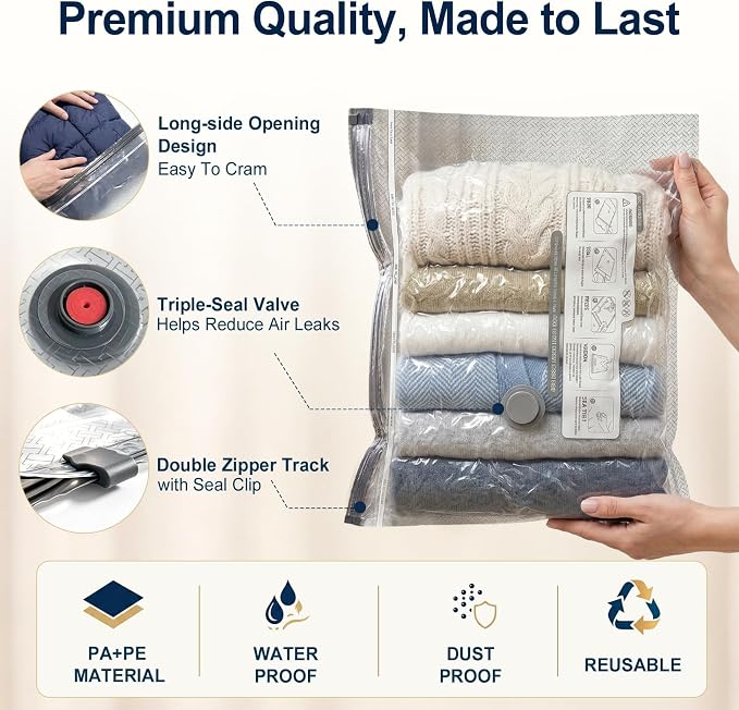 Travel Vacuum Storage Bags with Electric Pump, Airtight Space Saver Vacuum Seal Bags for Clothes and Luggage Packing, Small Medium Large Compression Bags for Blankets, 12 Pack