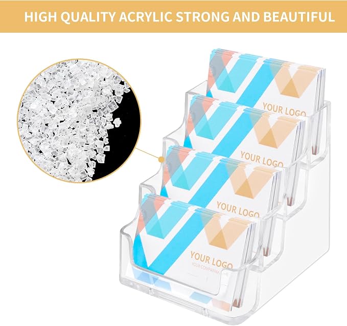 HSYMQ 2 Pack Clear Business Card Holder for Desk Plastic Business Card Display Stand, Acrylic Business Card Holder with 4 Tier for Office