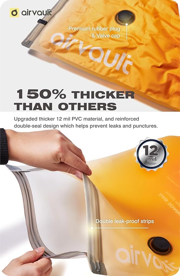 AirVault Vacuum Storage Bags for Travel & Home - Space Saver Compression Packing Bags Set for Clothes, Blankets & Seasonal Storage, Small (5), Medium (5), Large (5) (Orange,15-Pack Combo)