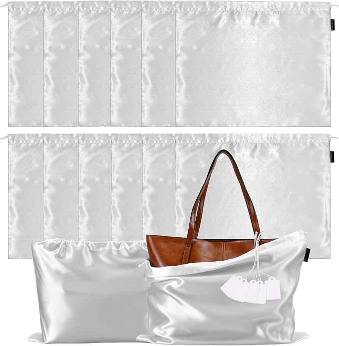 12 Pack Dust Bags for Handbags Storage Silk Cloth Bag With Drawstring Travel Storage Pouch for Handbag Purse Shoes Boots