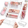 14 Pcs Clear Drawer Organizer, Adjustable Drawer Organizer, 3-Size Expandable Drawers Organizers for Makeup, Cosmetic, Kitchen Utensils, Bedroom Dressers, Tool Organizers for Gadgets