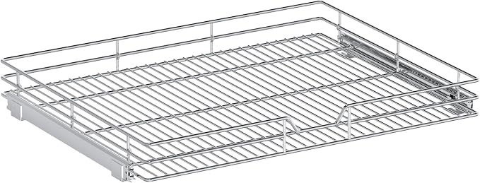 Pull Out Cabinet Organizer, 28.5" W x 21.5" D, Heavy Duty Chrome Slide Out Shelf for Wide Base Cabinets, Sliding Wire Basket Drawer for Pots, Pans, Appliances & Pantry Storage