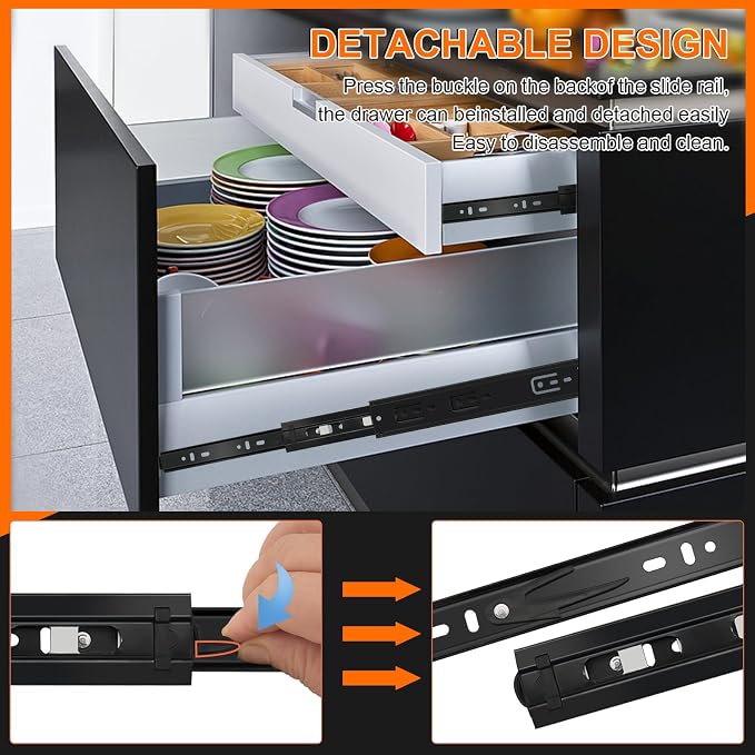 14 inch Drawer Slides 4 Pairs (8pcs) 3 fold Full Extension Side Mount Cabinet Drawer Glides 14" Black Cabinet Rails for Dresser, Cabinet, Kitchen,Trash Can, Wardrobe 100 LB Capacity