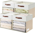 Bagnizer Storage Cubes, 4 Pack Linen Foldable Storage Bins with Clear Window and 2 Handles, 13x15x13 Storage Cube Bins for Shelf Closet, Kallax, Clothes, Books - (Beige / Off-White)