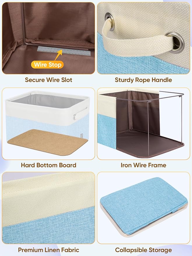 BALEINE 4 Pack Fabric Closet Storage Bins for Shelves, Linen Closet Organizers and Storage, Decorative Baskets for Organizing, Shelf, Clothes, Home, Office (Skyblue, 12"x8"x8")
