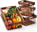 4 Pack Metal Wire Storage Basket, Multiple Sizes Basket with Handles Wooden Top and Bottom Containers Organizer Rustic Farmhouse Decor for Kitchen Cabinets, Bathroom, Pantry, Laundry Room
