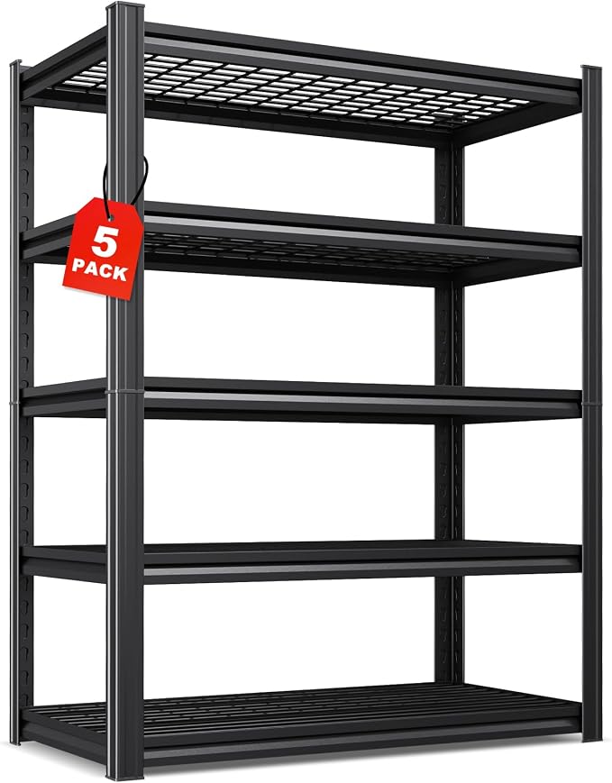 Set of 5-71"H Garage Shelving-3000LBS 5 Tier Storage Shelves,Adjustable Heavy Duty Metal Shelving Unit and Storage Large Wire Rack,Utility Steel Shelf For Shop Warehouse Industrial Pantry 71"x35"x16"