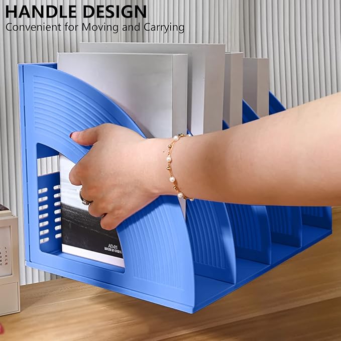 A4 File Holder Magazine File Folder Desk Organizer, 4 Vertical Compartments Bookshelf Document Divider Paper Box Bookends for Office Home Organization and Storage Racks