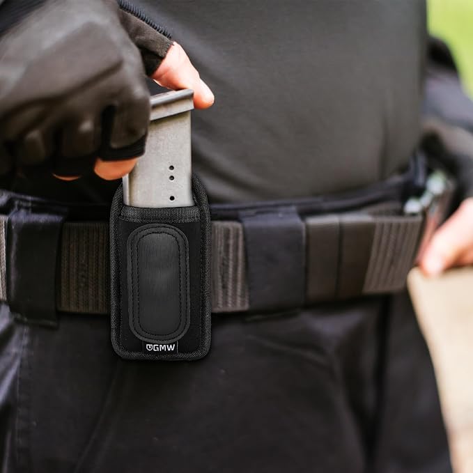 GMW Universal Magnetic IWB/OWB Magazine Holster [2-Pack] | Magazine Pouch for 9mm 1911 .380 .40 .45 Glock 17 19 43 M&P S&W | Pistol Mag Pouch for Single/Double Stack Handgun Magazines and Ammunition