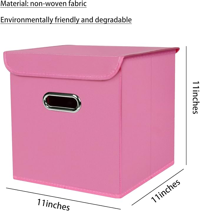 Closet Organizers Fabric Storage Bins With Lids Collapsible Cube Storages Organizer Basket With Handles,Storage Boxes for Clothes Storage,Office,Toys,3 Pack,（Pink