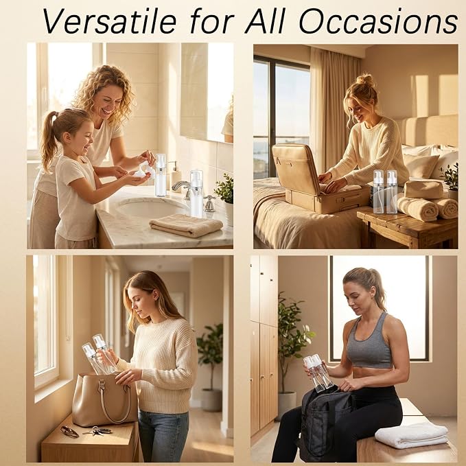Foam Pump Bottle 2oz/ 60ml, 2Pcs Mini Foaming Soap Dispenser for Travel Size Refillable Foaming Spray Bottle for Hand Soap, Face Wash, Shampoo, Leak-Proof Portable Foam Bottle