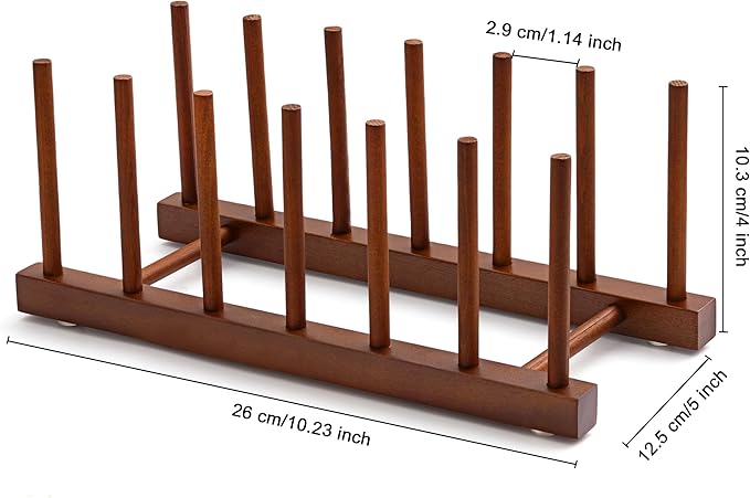 HBlife 4 Packs Teak Wooden Dish Drying Rack Kitchen Plate Organizer Holder | 6 Slots, Vertical Dish Racks for Cabinet Countertop & Wall, Plate Pot Lid Cutting Board Holder, Bowl Cup Drainer, Keep Dry