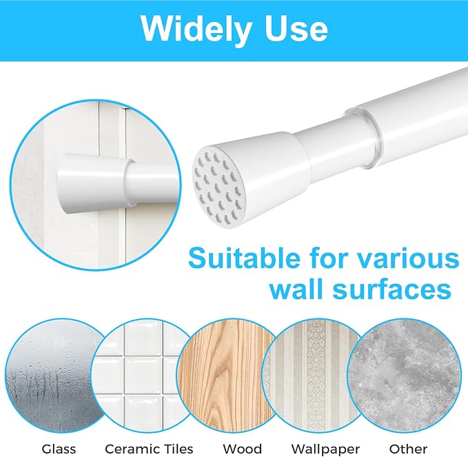 MEXAU 6 Pack White Spring Tension Curtain Rod for Window 23 to 37 Inch Thin Spring Tension Rods Small tension Rod Adjustable Expandable Spring Curtain Rods No Drill for Closet Cupboard Door Doorway