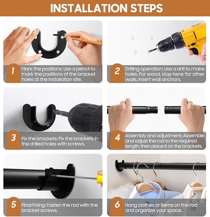 Adjustable Closet Rod, 16 to 102 Inche Stepless Heavy Duty Closet Rods for Hanging Clothes, 1.3 Inch Diameter Closet Hanging Rod for Closet Wardrobes Laundry RV