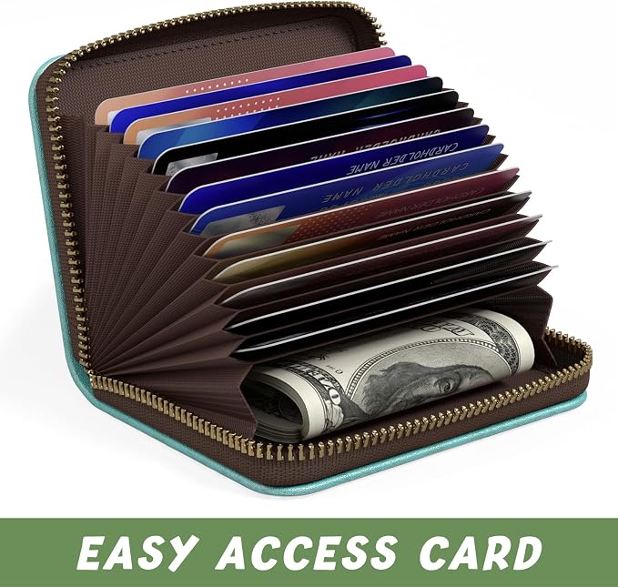 Aiawoxc Credit Card Holder, Small RFID Wallet Slim Leather Card Organizer Case with Zipper and Keychain, Pretty Elephant