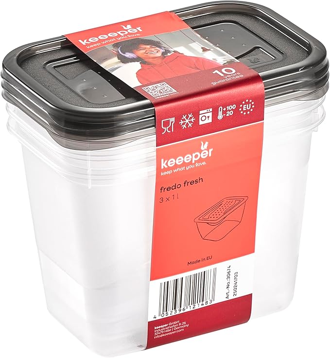 keeeper Set of 3 Fredo Fresh Rectangular Food Storage Containers 1 L
