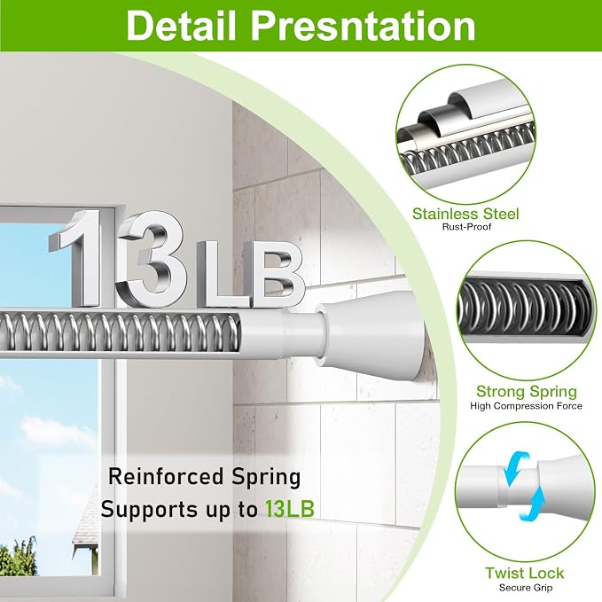 HAOYUNIE 2 Pack Tension Curtain Rods, 28-49 Inches Adjustable Spring Tension Rods, No Drill No Slip, for Windows, Doorway, Bathroom & Closet (white)