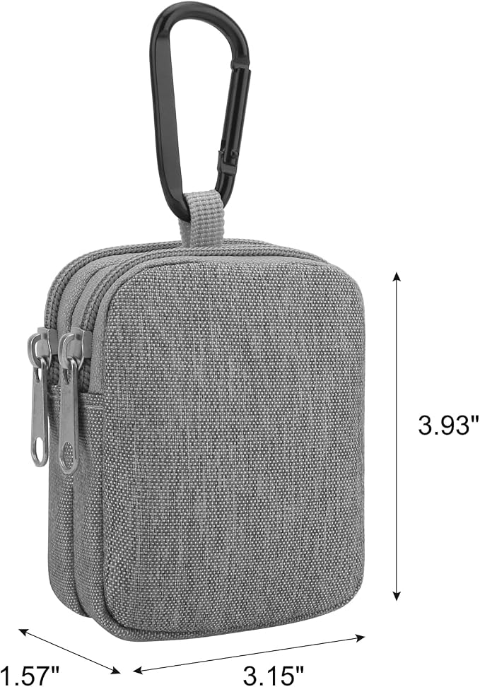 E-Tree Coin Purse with Carabiner Clip, Dual Layer Card Case Holder, Mini Pouch for AirPod Earphone Keychain USB Cable,Wallet, Small Accessories Organizer Bag for Women and Men (Grey)
