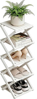 Bamboo Shoe Rack - No Assembly Required, Tall Narrow Foldable Shoe Organizer, Space-Saving Multifunctional Shelf for Entryways, Corners, Bedrooms, Balconies, 5 Layer White (Reinforced And Thickened )