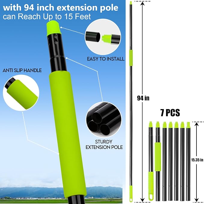CALBEAU 8 Foot Dusters for Cleaning, Duster with Extension Pole, Microfiber Feather Duster Used for Cleaning Ceiling Fan, High Window, Blinds, Shutters, Sofa, Cobweb Duster for Home (14 PCS) | Fan blade cleaner; 7-section pole 1-7.8 ft, reaches 15 ft; ...